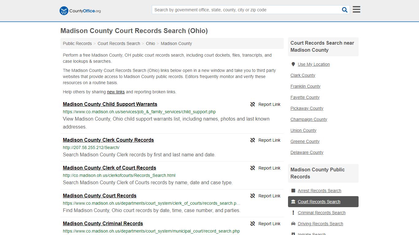 Madison County Court Records Search (Ohio) - County Office